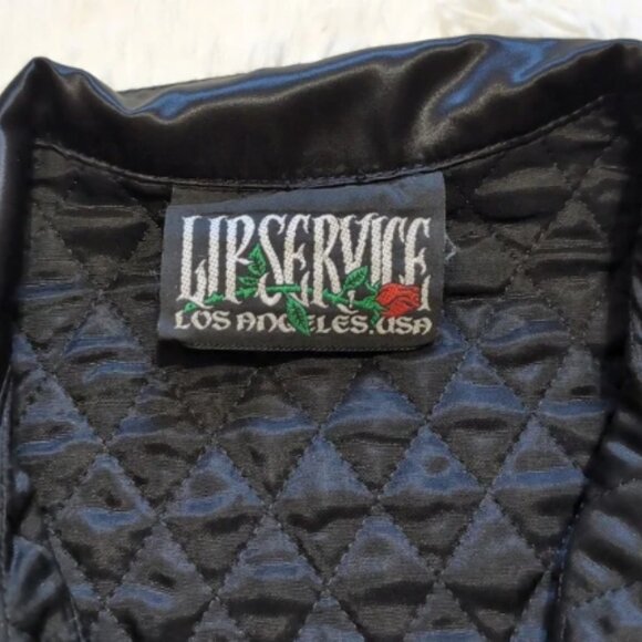 Vintage Lip Service Black Satin Quilted Zip Jacket with Rose Tag - Picture 9 of 14